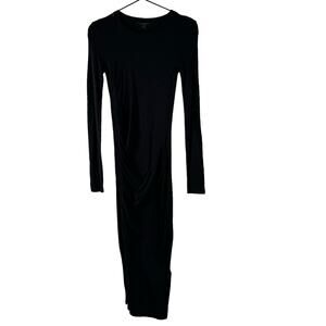 NWOT Allsaints Womens Tina Long Sleeve Jersey Midi Dress Black Ruched, size XS